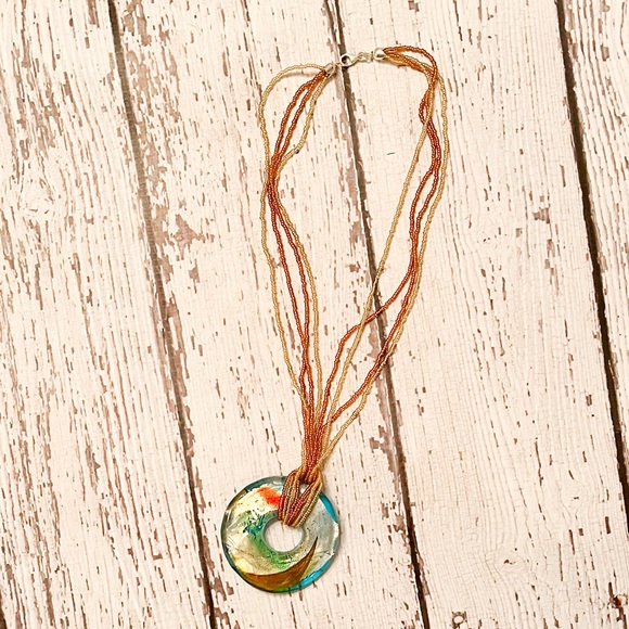 Beaded boho hippie gold color multi strand beads with pendant costume jewelry - Picture 2 of 4